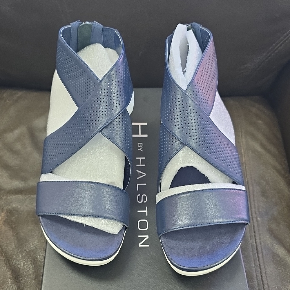 H by Halston Navy Blue Crisscross Sandals